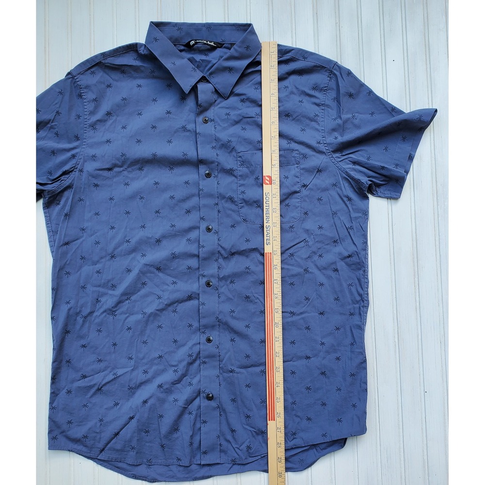 Travis Mathew Mens Blue Palm Tree Embroidered Short Sleeve Button Down Shirt L - Picture 2 of 8